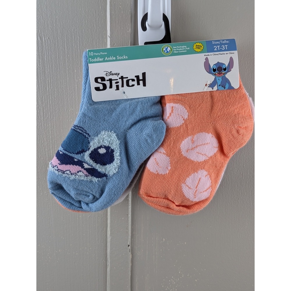 Disney Stitch Toddler Ankle Socks 10 Pairs Blue Orange Pink Size 2T-3T NEW